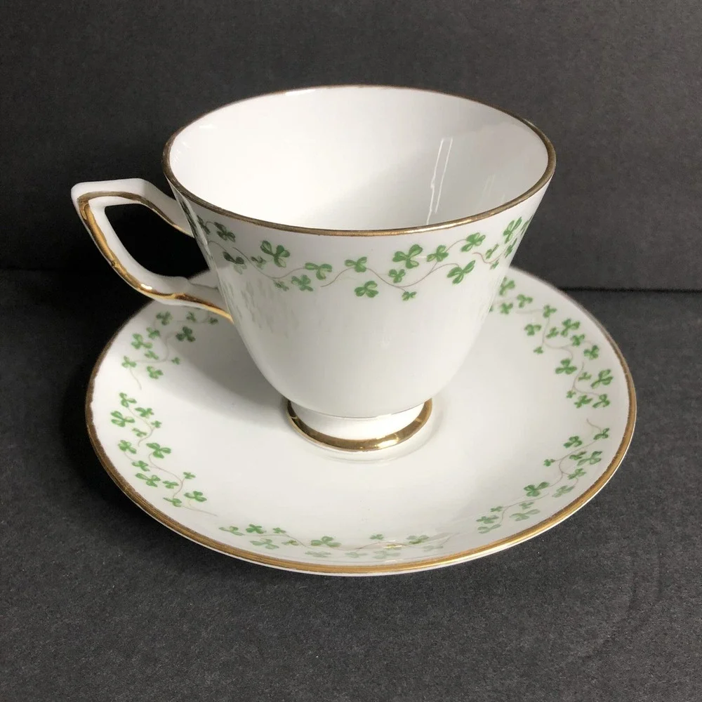 Royal Tara Shamrock Cup Saucer and Bread Plate Smooth Edge Made in Ireland 3 Pc